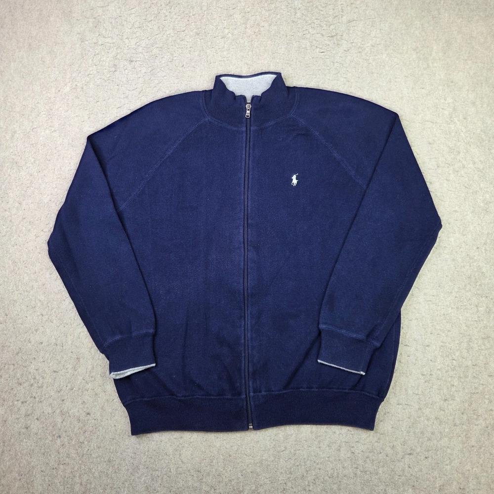 Polo Ralph Lauren Full Zip Fleece Jacket Mens L Blue Mock Neck Preppy Pony